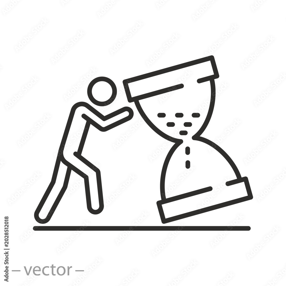 Φωτογραφία man turns over an hourglass icon, move deadline concept, extend deadlines, thin