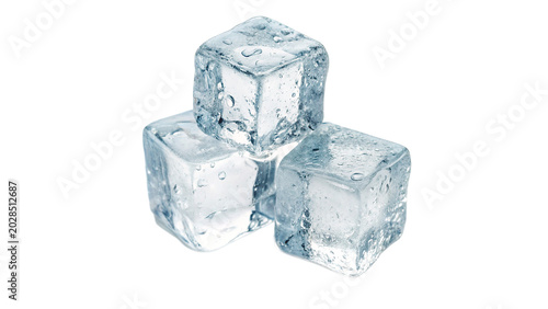 Фотография A few solid clear translucent ice cubes with textured frozen surface and inner b