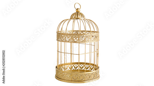 Canvas Print An elegant vintage golden metallic decorative bird cage placeholder for wedding