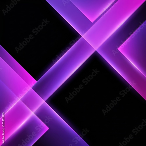 Futuristic purple light panels on black background, sleek intersecting shapes with glowing edges and clean space for branding layouts.