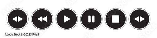 Fotografie Collection of monochrome circular buttons for media playback controls isolated on grey