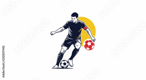Sports illustration of a person in dark athletic gear kicking a soccer ball