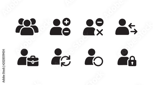 Tableau sur toile Set of user account management icons featuring people groups plus minus and security