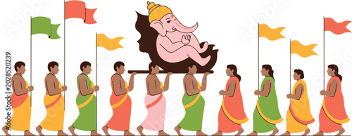 Photos Ganesh procession with people carrying idol and flags