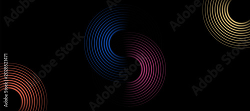 Foto Abstract circular lines creating an S shape with additional circles in a dark setting