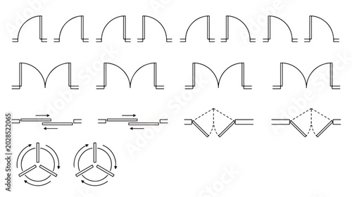 Obraz na plátně Architectural door symbols for floor plans, technical blueprint icons for interi