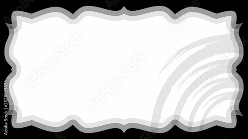 Elegant monochrome frame with flowing artistic curves and subtle textured accents on a dark backdrop
