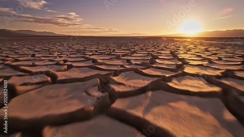 Cracked Desert Ground Glowing at Sunset in Arid Wilderness