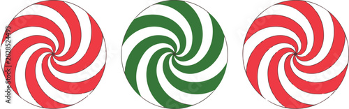 Photos Sweet peppermint hard candy vector illustration set with red and green spiral sw