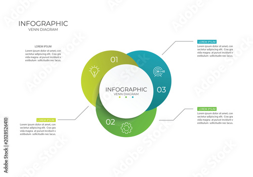 venn diagram infographic template 3 area options business infographic vector illustration.