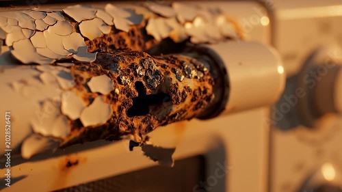 Rusted Metal Pipe Flaking and Peeling in Warm Outdoor Light