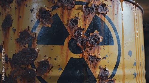 Rusty Warning Symbol Peeling and Corroding on Weathered Metal Surface