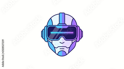 Futuristic Cyborg Head with Augmented Reality Headset