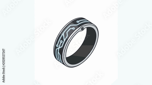 Futuristic Smart Ring with Glowing Microchip Design