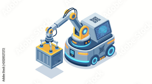 Autonomous Mobile Robot Lifting Cargo Container in Isometric View