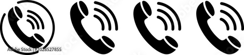 Foto Telephone Handset Call Silhouette Vector Icon Set Featuring Ringing Audio Waves