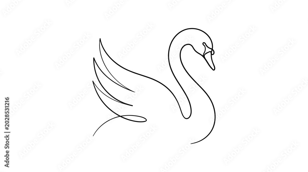 Fototapeta premium Swan Bird Animal Line Art.