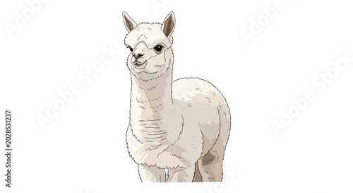 Foto White Alpaca Standing Alone.