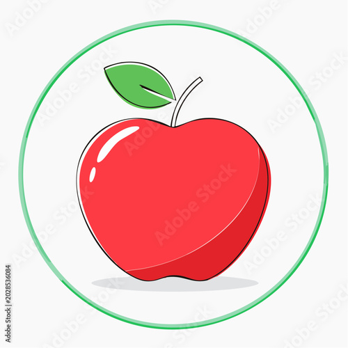 Red Apple Icon with Green Leaf and Stem