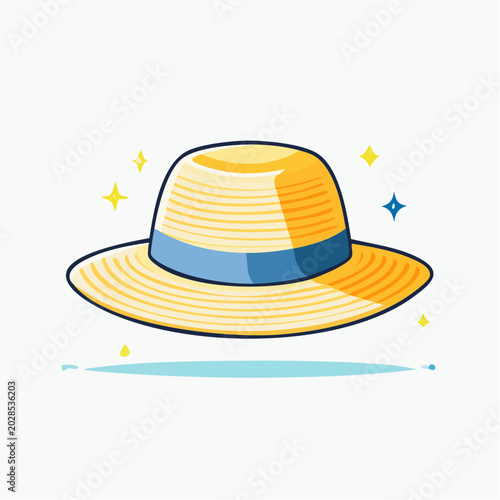 Straw Hat with Blue Ribbon and Sparkles