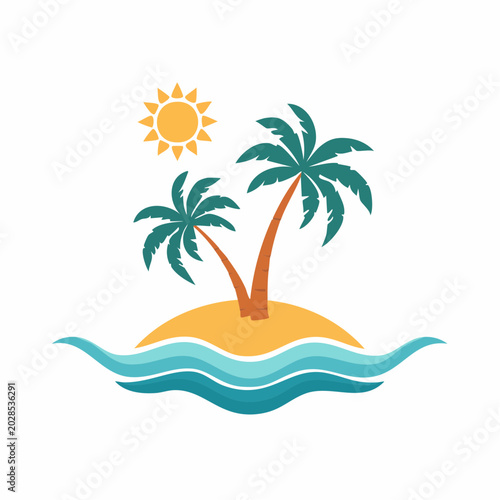 Tropical Island with Palm Trees and Sun