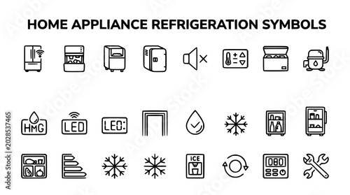 Modern Refrigerator Appliance Outline Icons Editable Stroke Vector Set