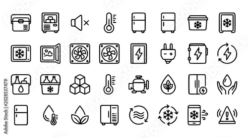 Fridge Line Icons Set Editable Stroke Cooling Appliance Vector Collection