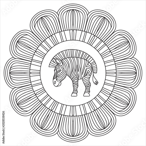 Zebra, mandala, black and white, line art, animal design