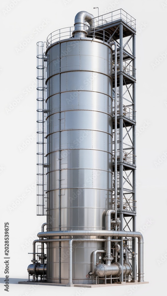 Fototapeta premium Large Industrial Storage Silo Tank Isolated On Pure White Background
