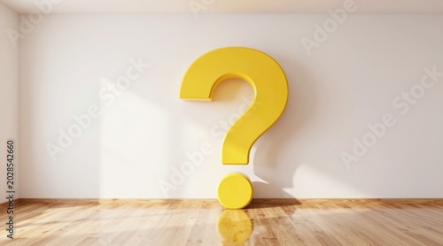 Large Yellow Question Mark in Minimalist Room