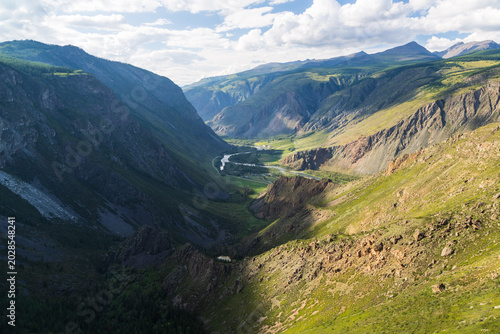 View on valley of Chulyshman river. Altai Republic, Siberia. Russia
