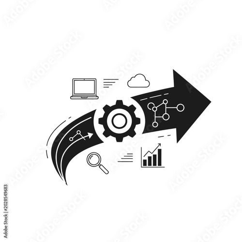 Black and white gear icon technology.