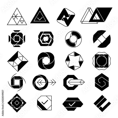 Black and white geometric shapes icons.