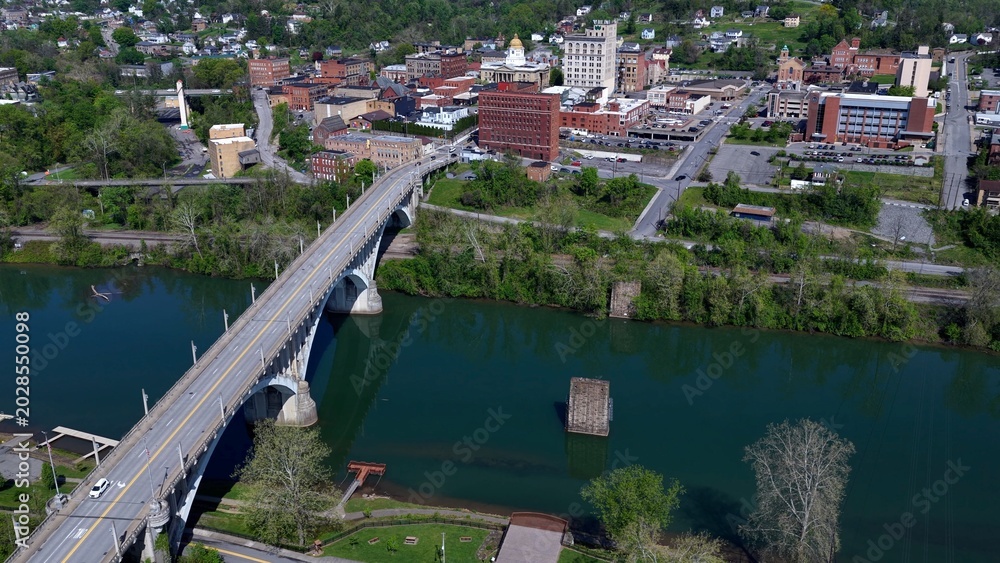 Naklejka premium Downtown Fairmont West Virginia Aerial View of Historic Buildings and Streets