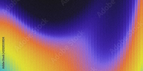 Abstract grainy gradient background with fluid curves, featuring vibrant green, yellow, orange, purple, and black hues with vertical textured lines. 