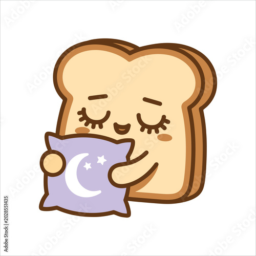 Adorable Kawaii Sleeping Toast with Moon Pillow Illustration