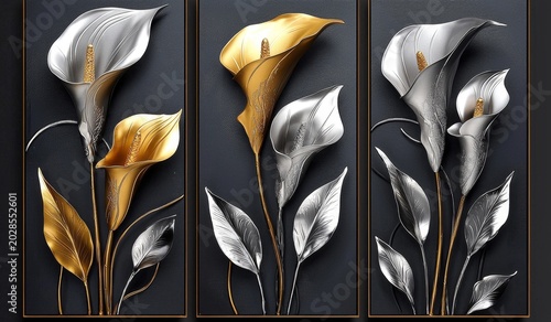 Stunning art featuring three elegant calla lily flowers. 