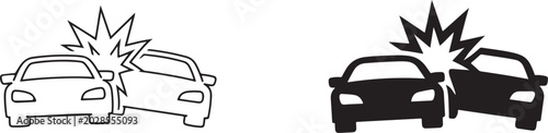 Fotografía Car crash black silhouette and outline vector icon.