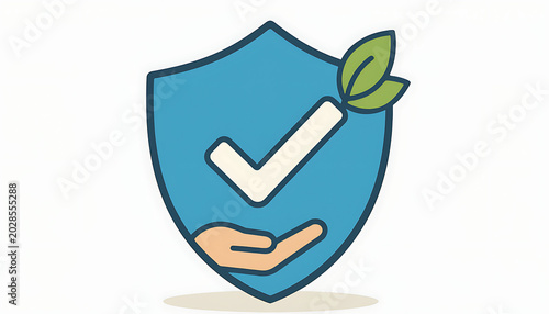 Shield with checkmark and hand.