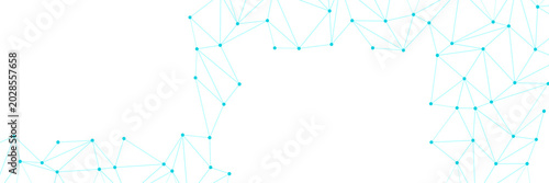 Bilde på lerret Abstract digital network with interconnected blue nodes and lines on a clean white surface