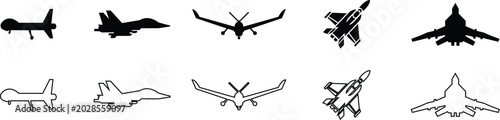 Foto Military Fighter Jet Airplane Silhouette Set Collection Group, Combat Aircraft F