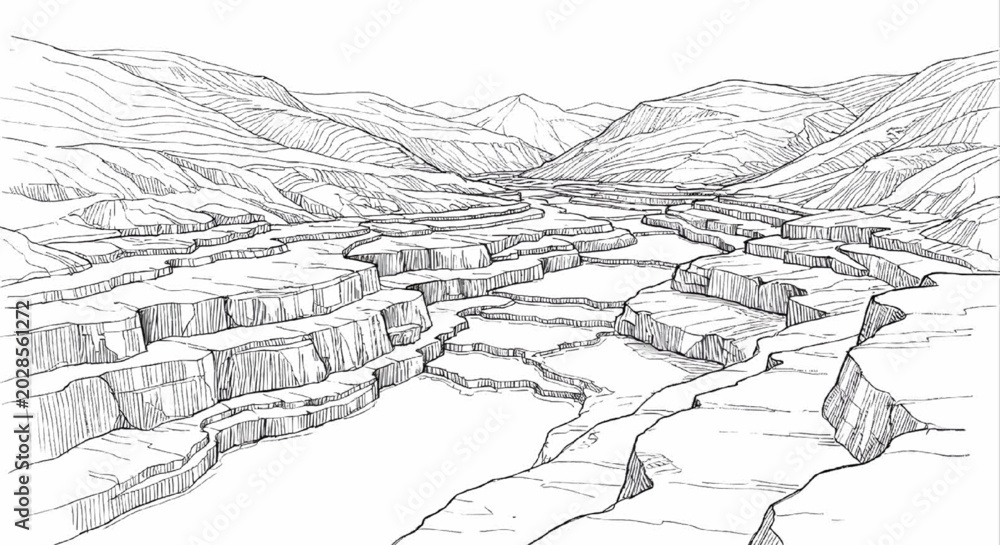 Fototapeta premium CAD Landscape Terrain Plan with Rolling Hills Layered Contours and Topographic Design