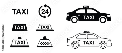 Foto Taxi cab car icons set transport service vehicle vector illustration