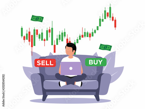 Fotografie Online Stock Trading and Investment Illustration with Buy Sell Market Chart