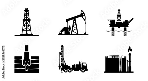 Cuadro en lienzo Oil Rig Icons, Petroleum Drilling Set, Energy Industry Vector Graphics, Industri