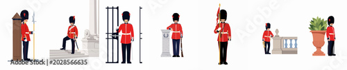 Photos Collection of British Royal Guard Illustrations in Traditional Red Uniforms and