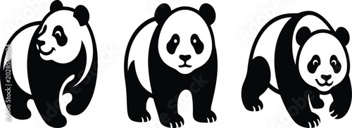 Εκτύπωση καμβά Pandas appear in a collection of three cute bear illustrations set against a clean white background