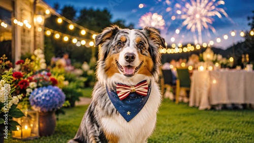 Australian Shepherd Dog American Flag Bowtie Bandana Backyard Independence Party