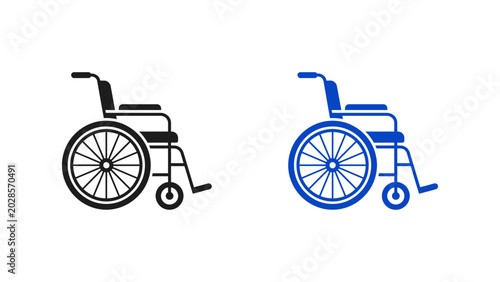 Fotografi Wheelchair icons set in black and blue colors for medical and accessibility desi