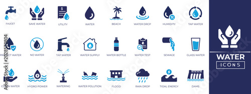 Konstfotografi Water solid icon set